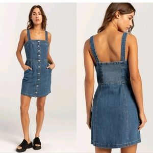 Levi's Drea Button Down Denim Mini Dress Size XL Pockets Smocked Back Sleeveless